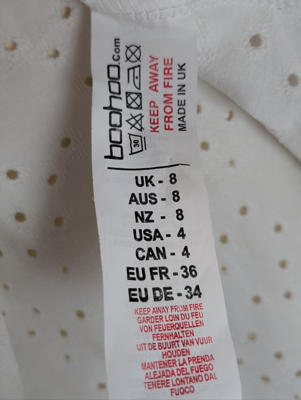Boohoo Women's Size 4 Faux Wrap puff sleeve White Eyelet Wrap Dress Summer Style - Picture 8 of 10